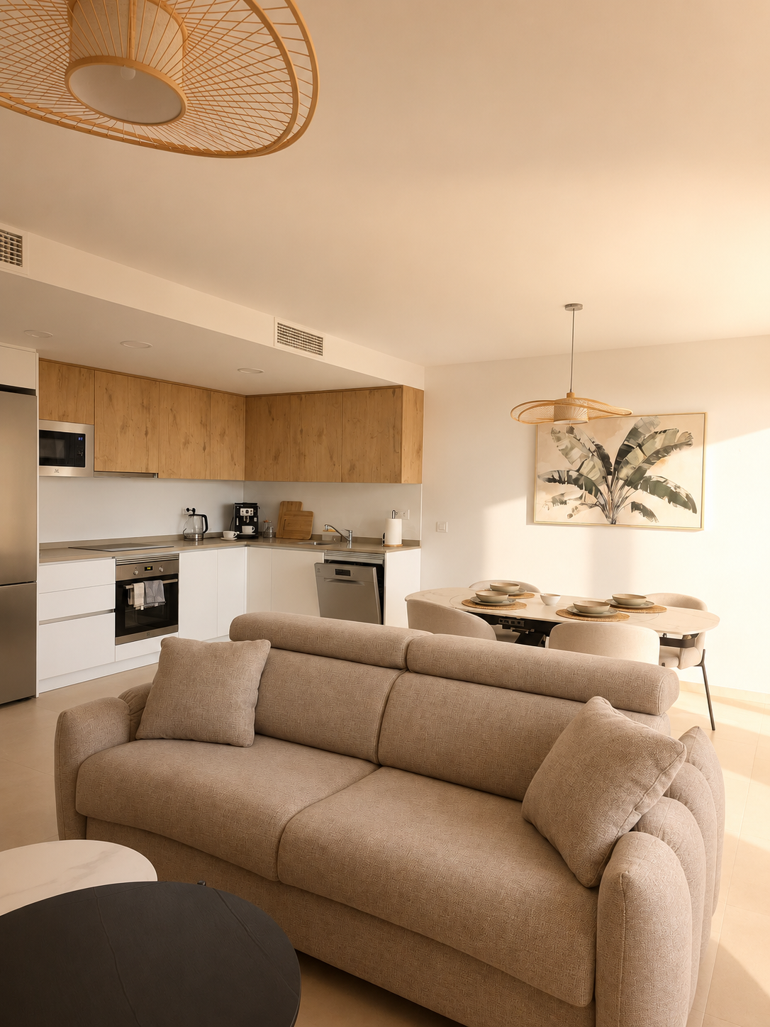 Salon z kuchnią w apartamencie ZEN Ocean Dream